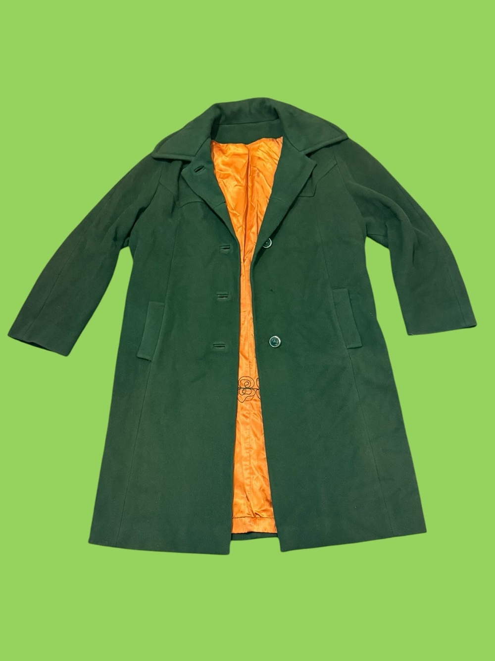 Vintage 1960s Richard Rich Fashionbilt Green Wool Overcoat Coat Milwaukee Union